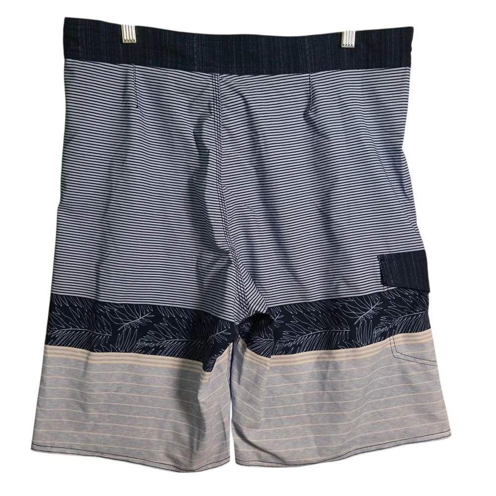 Stillwater Supply Co‎ Mens Size 36 Blue Striped Tropical Leaf Board Shorts Swim